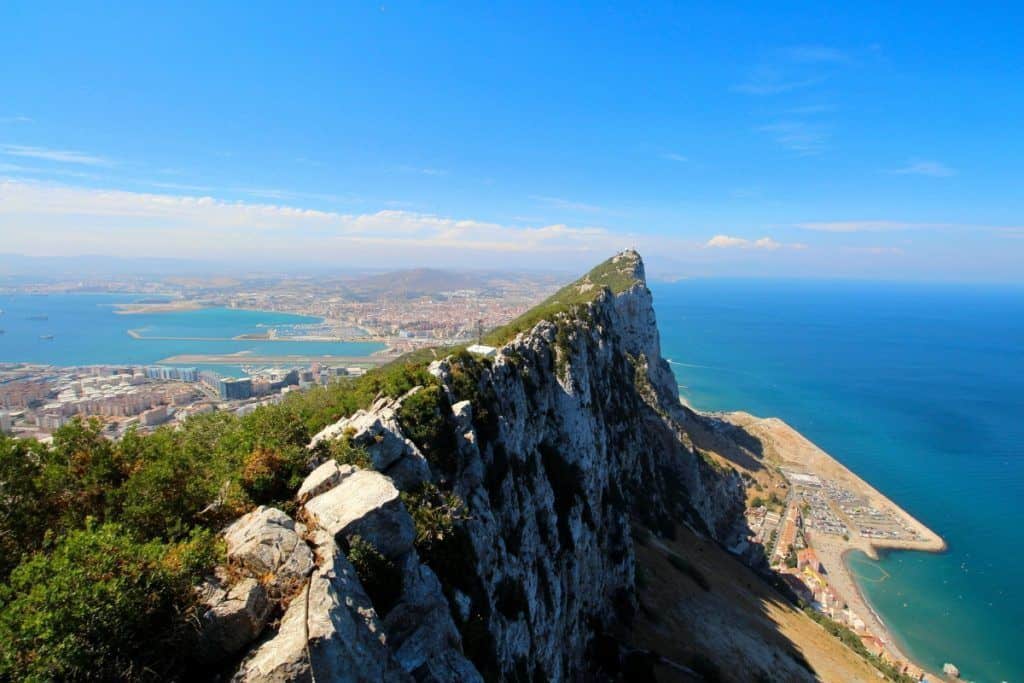 Gibraltar rock formation with panoramic views of the coast and city below.