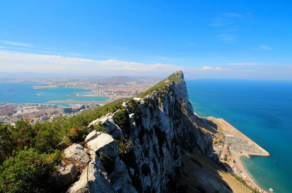 Gibraltar rock formation with panoramic views of the coast and city below.
