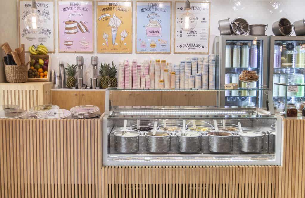 Ice cream display at a Malaga breakfast spot, ideal for a sweet start to your day.