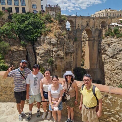 Historic bridge over El Tajo Gorge in Ronda, a popular tourist destination.