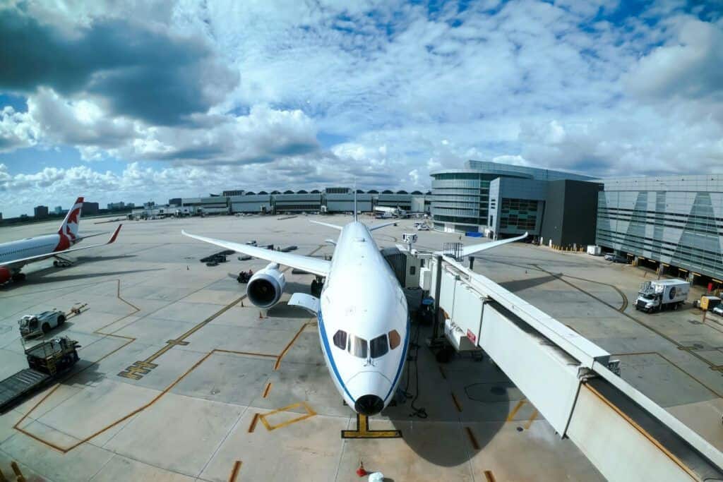 Airplane on runway at Malaga Airport, Spain, ready for flight.
