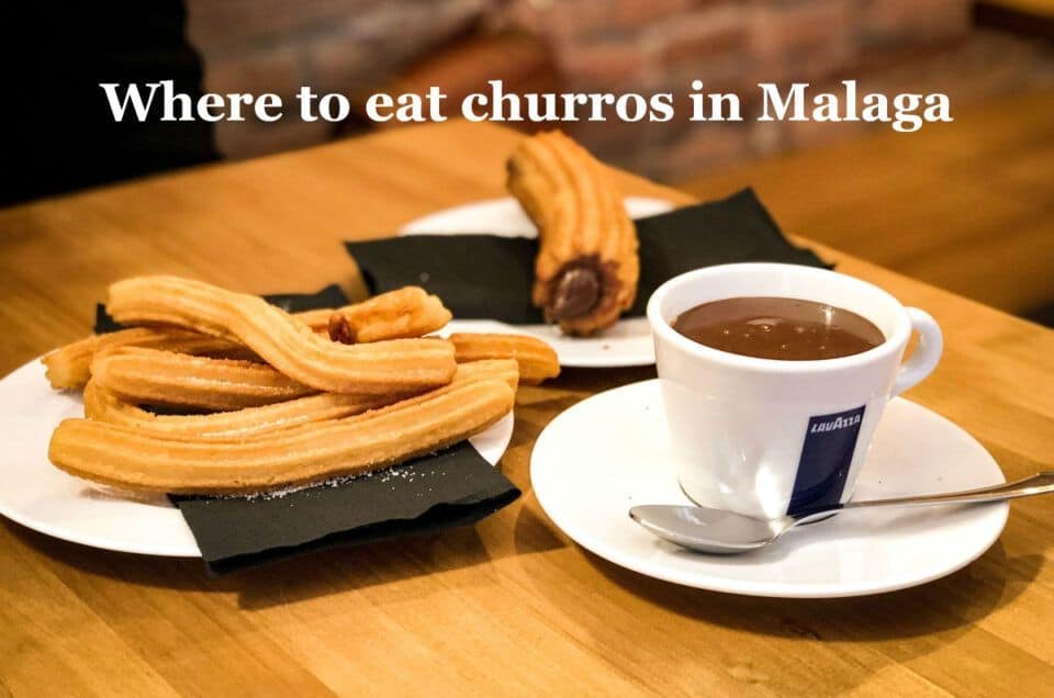 Delicious churros with chocolate served in Malaga, perfect for a sweet treat.