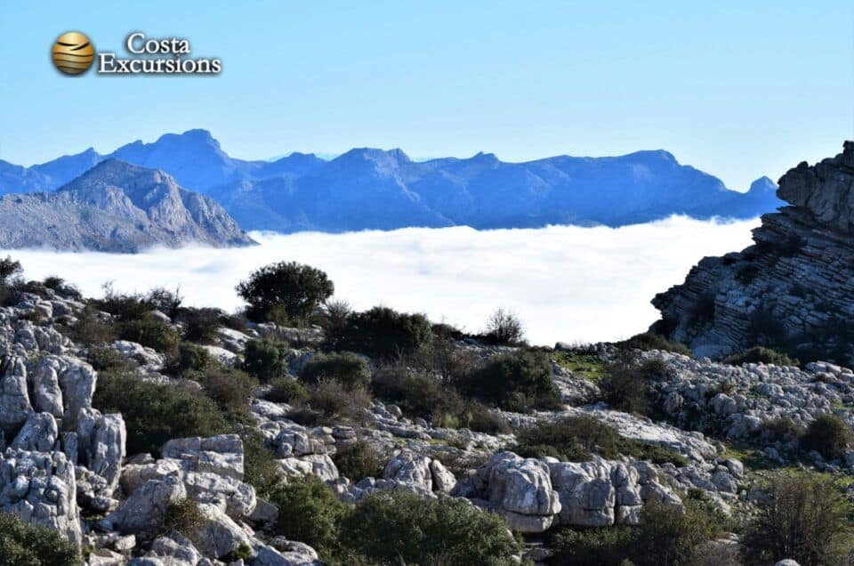 Scenic view of mountains and clouds in rural Andalusia from Malaga.